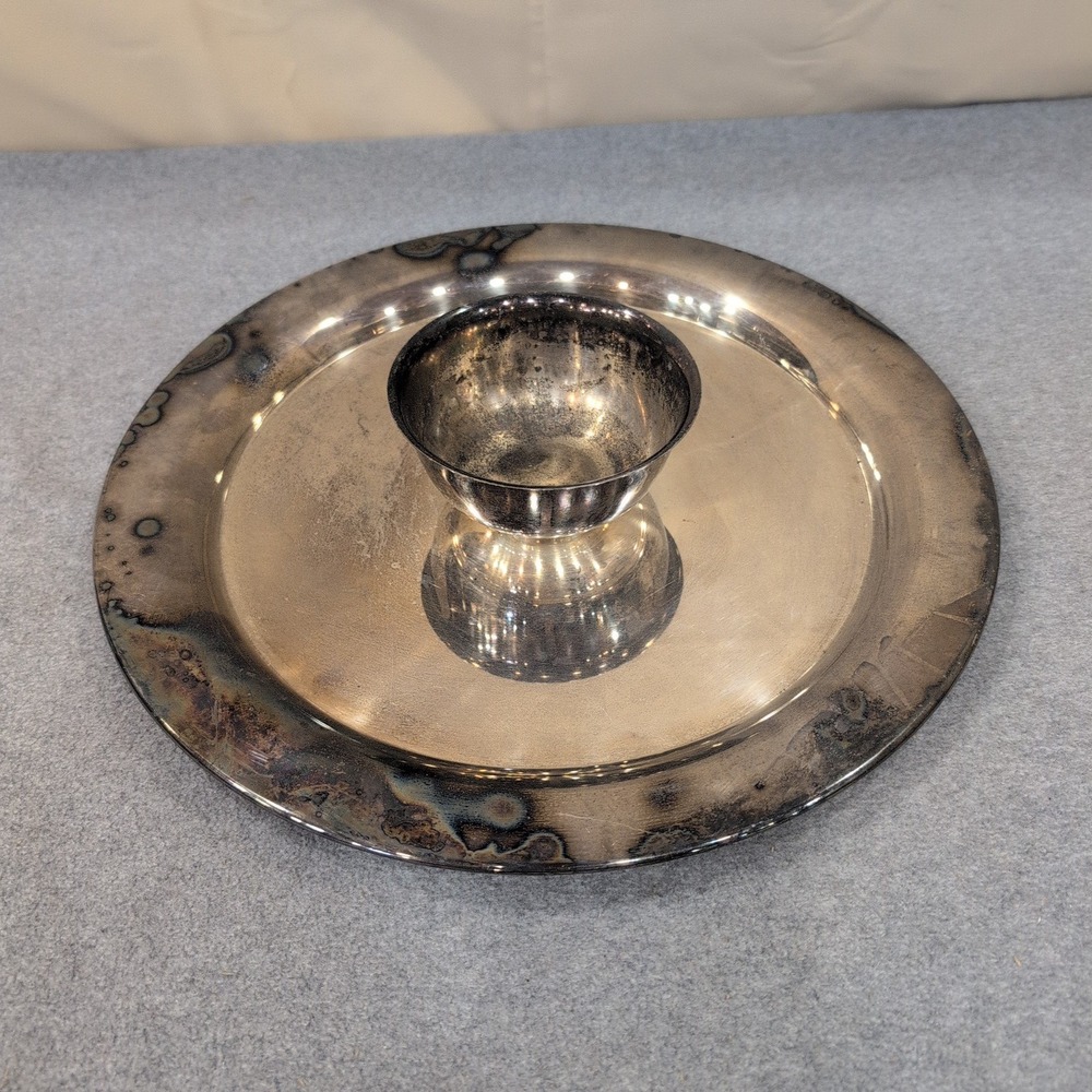 Wm A Rogers Oneida Silver Plated Chip and Dip Server Round Platter Bowl NA310 - Picture 2 of 11